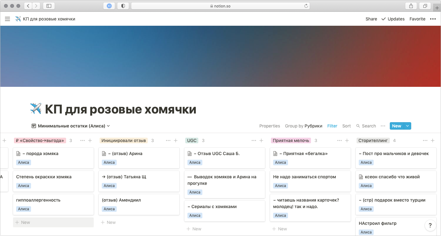 Канбан — настроенный так, чтобы видеть минимальные остатки постов