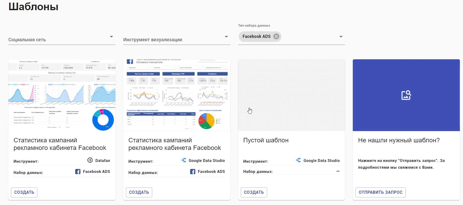 Выбирайте подходящий вариант шаблона отчета в сервисе DataFan