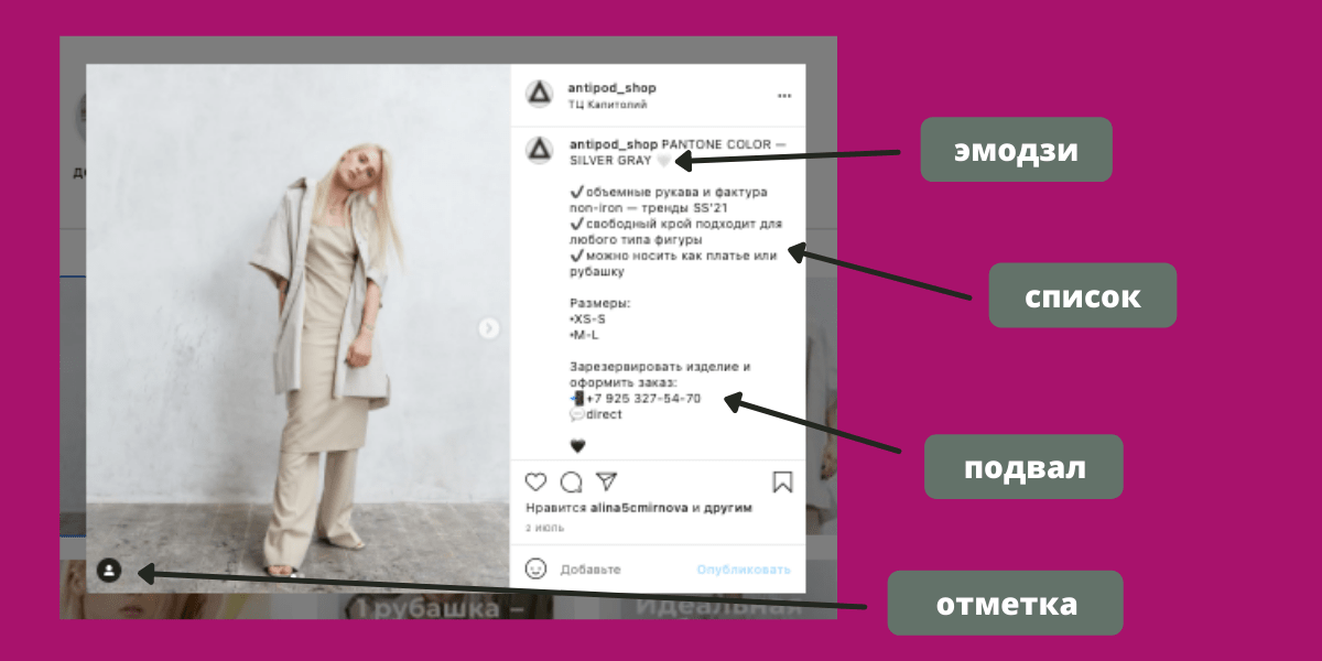 Основные элементы поста в Инстаграме*