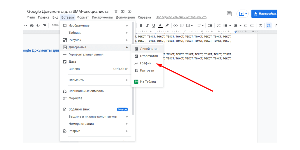 Диаграмму в Гугл Докс добавлять так же просто, как и фото