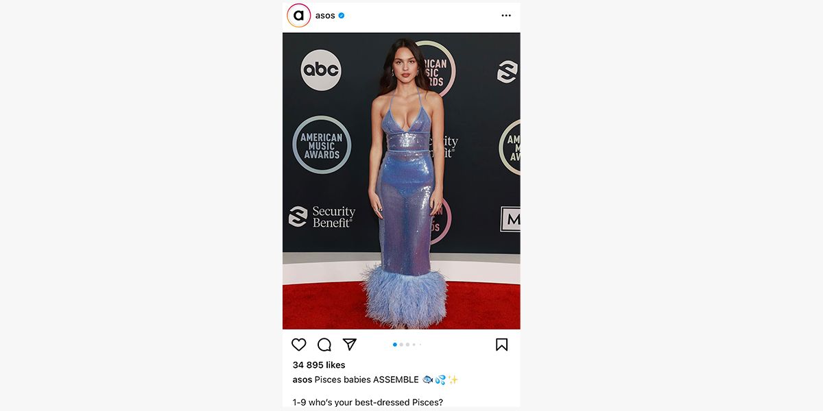 ASOS @asos social media marketing team are true masters of writing short Instagram* captions. They pay close attention to news and trends, frequently citing popular songs, movies, and TV series. In this case, they also use call-to-action mechanics, encouraging people to vote for the best outfit.