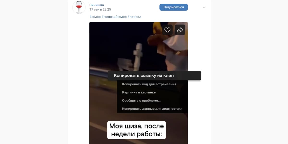 В клипах ВКонтакте кликните правой кнопкой скопируйте ссылку