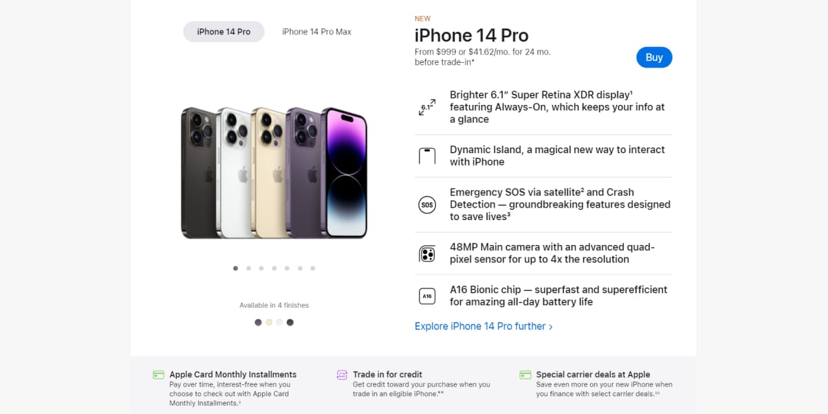 Шрифтовая пара SF Pro Display и SF Pro Text на сайте Apple
