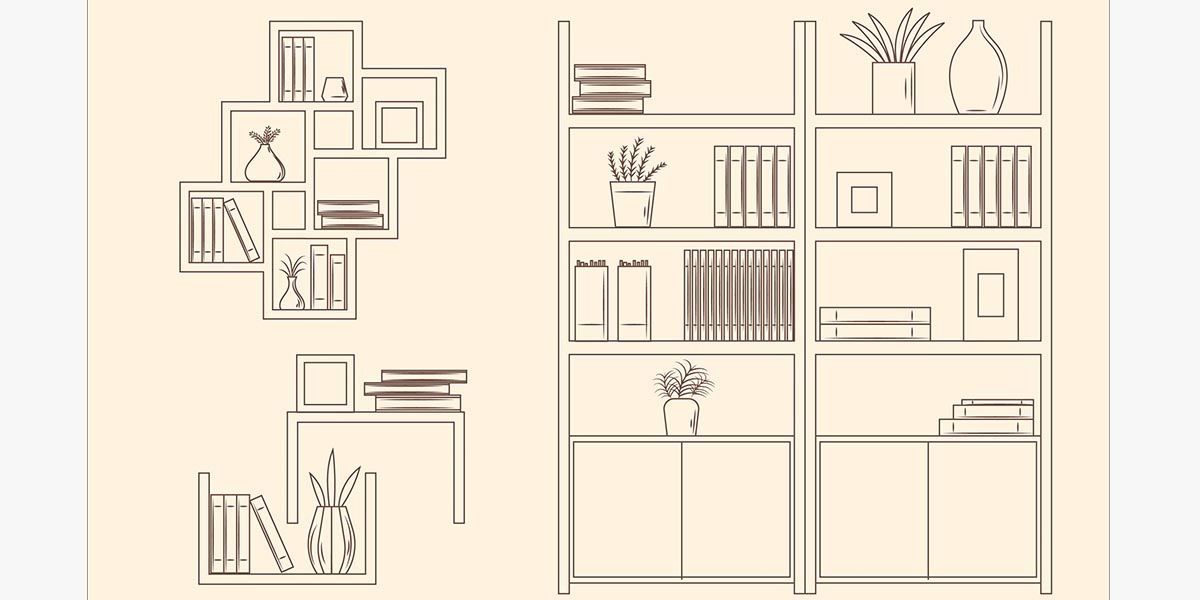 Пример дизайна шкафов и полок. Эскиз необязательно должен быть копией реального интерьера