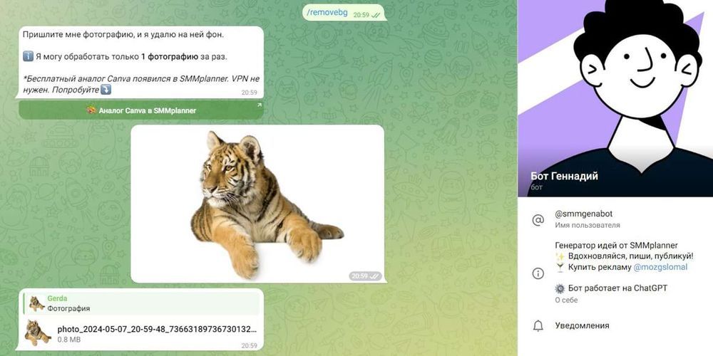 Телеграм-бот Геннадий удаляет фона с картинки