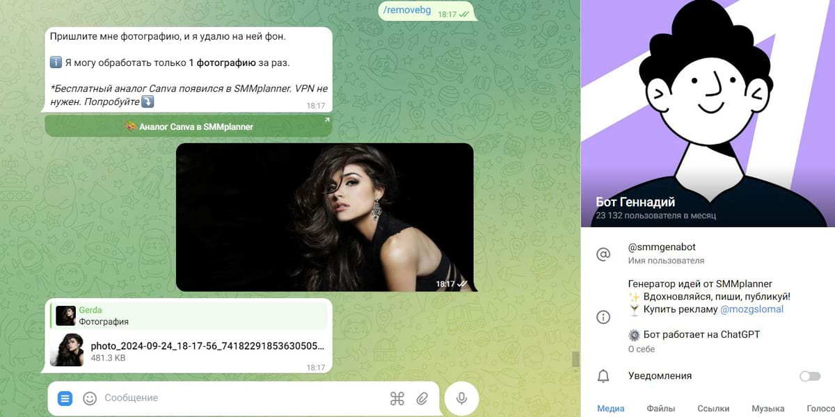 Удаление фона с помощью бота в Телеграме