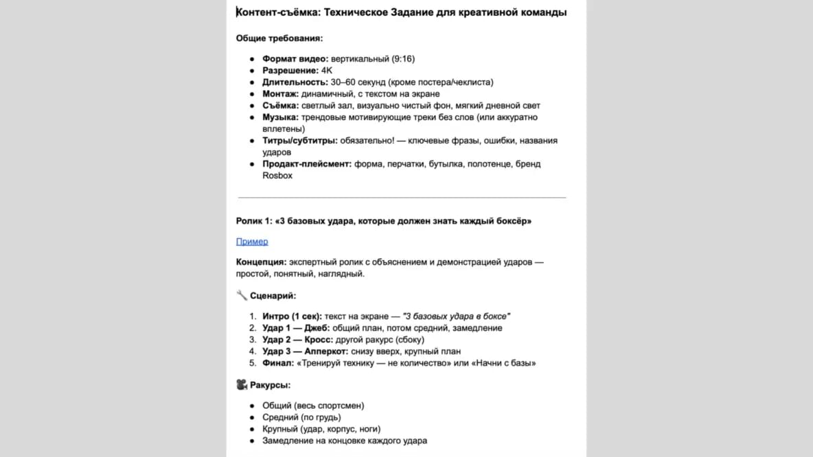 Технические задания: сценарии, референсы, инструкции, перечень форматов