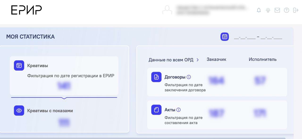 Как отображается статистика по актам, креативам, договорам