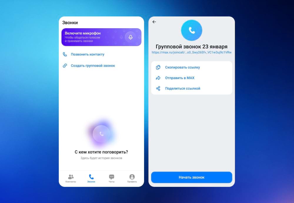 Звонки в Макс