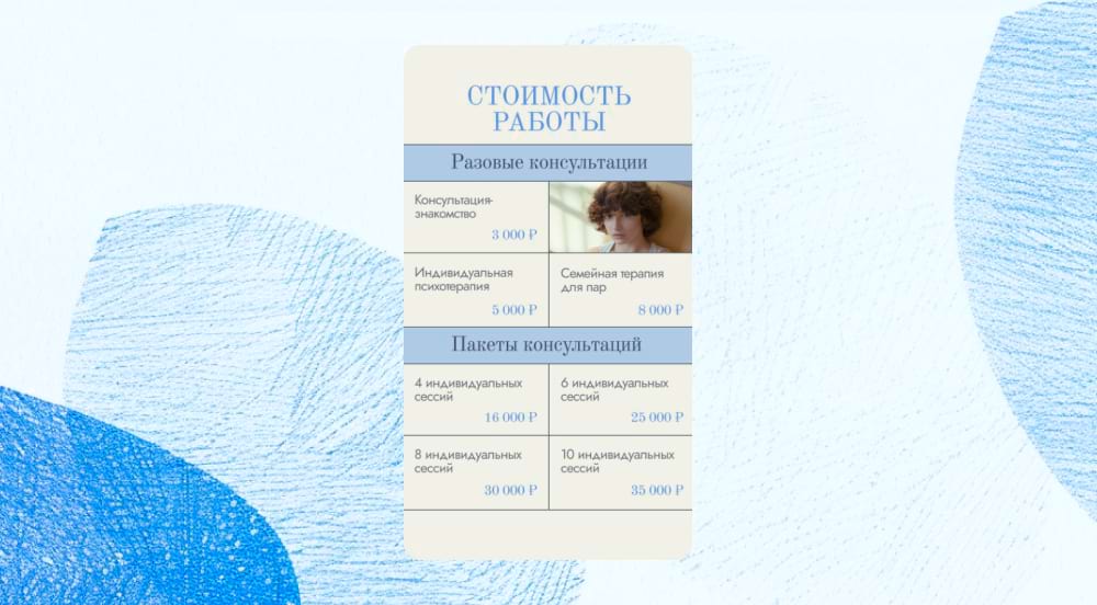 Шаблон стоимости работ психолога