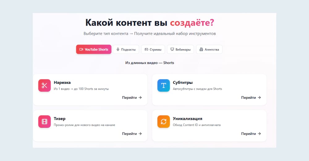 Тип создаваемого контента