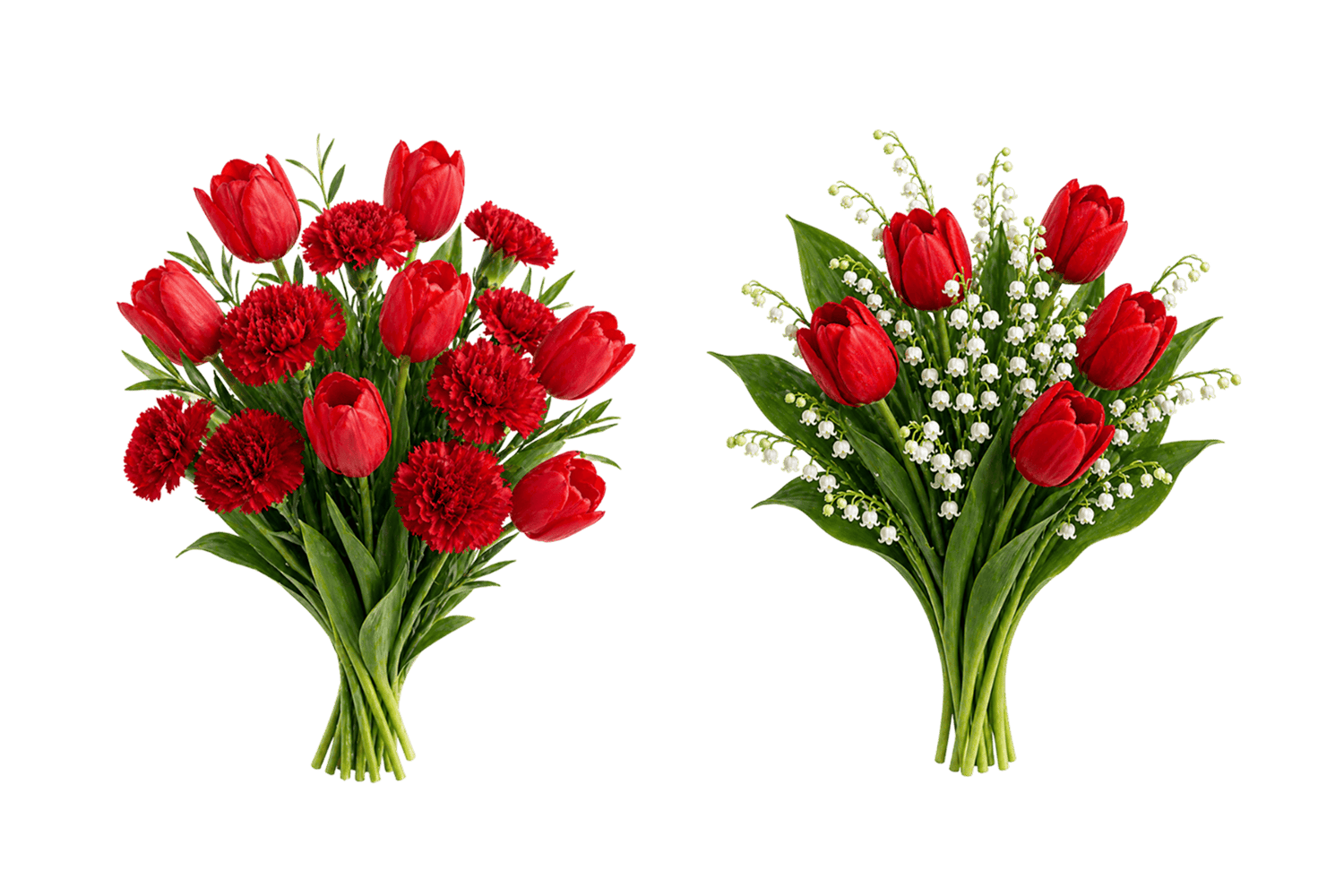 Красные тюльпаны и гвоздики — весенние стикеры и цветочные элементы для открыток и дизайна ко Дню Весны и Труда 1 мая