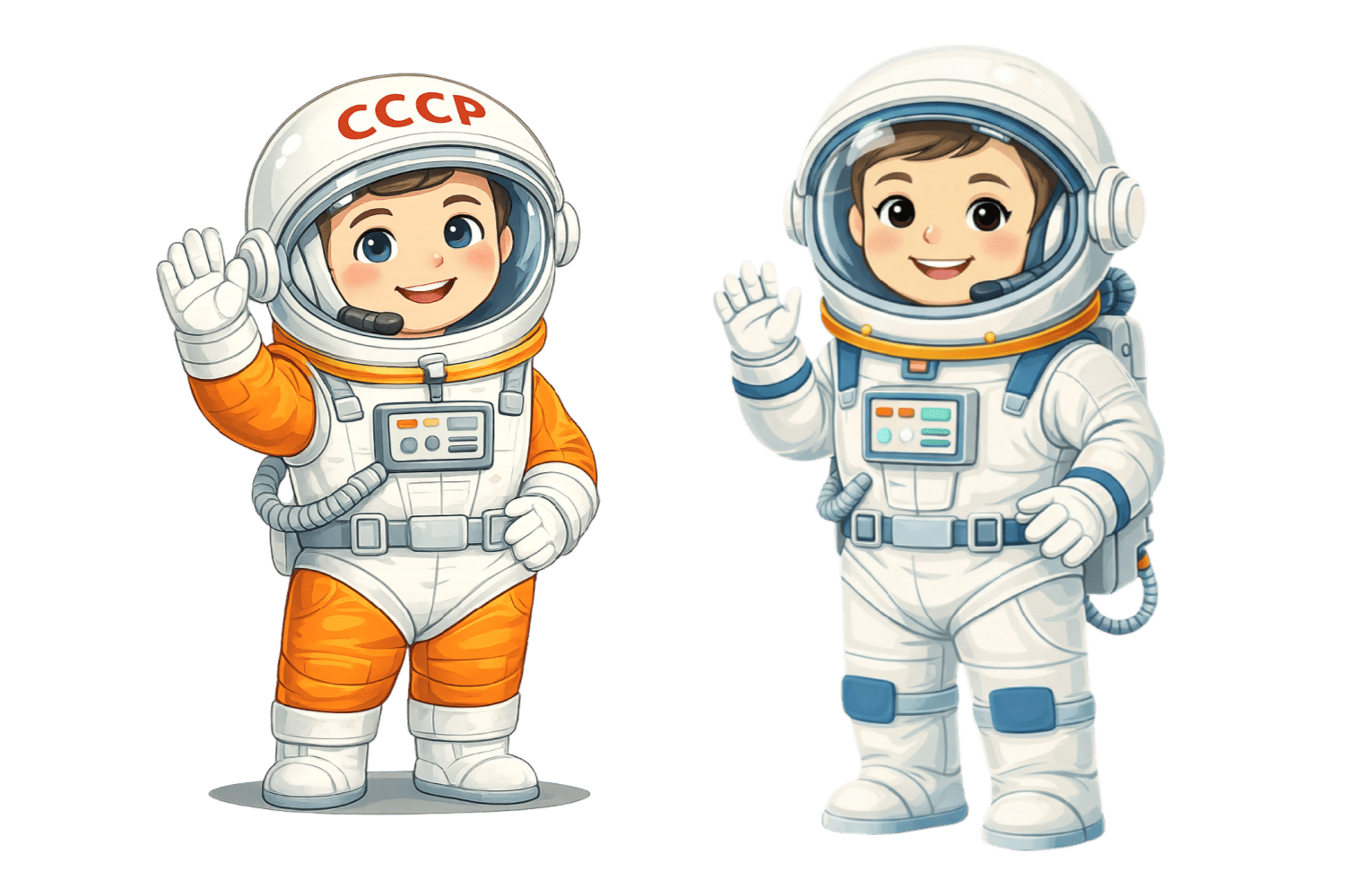 Шаблон мультяшных детей-космонавтов png