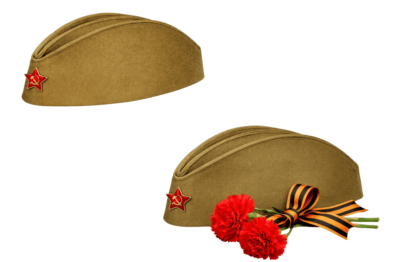 пилотка с гвоздиками и лентой стикер 9 мая