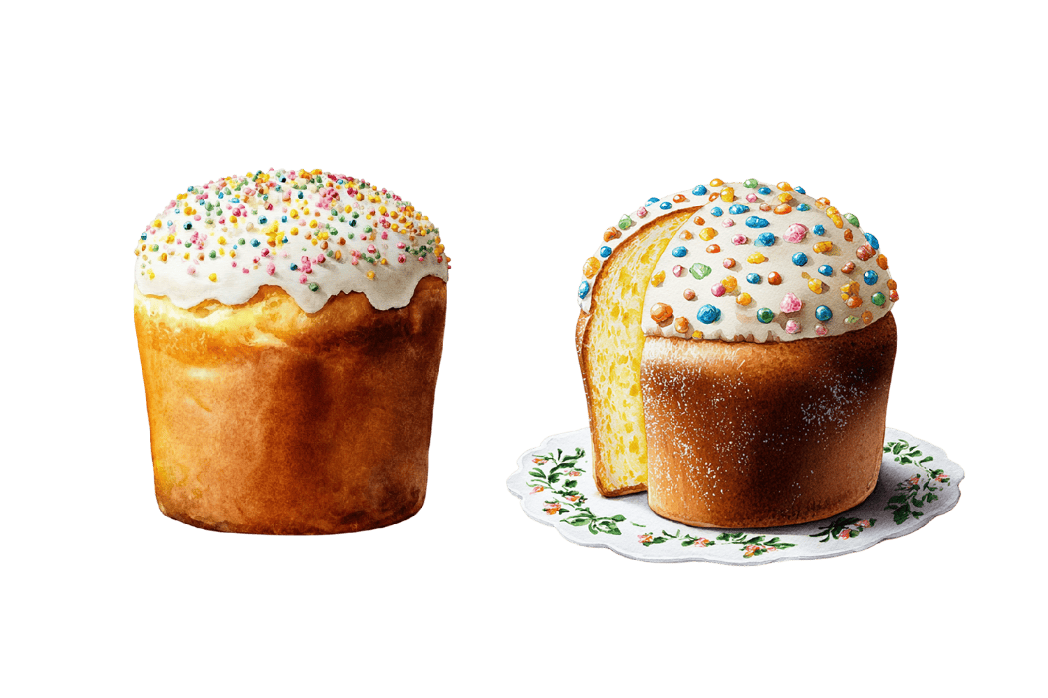 пасхальный кулич с белой глазурью и посыпкой стикер png