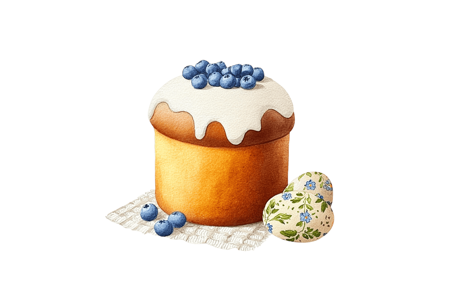 пасхальный кулич с глазурью и черникой акварельный стикер пасха png