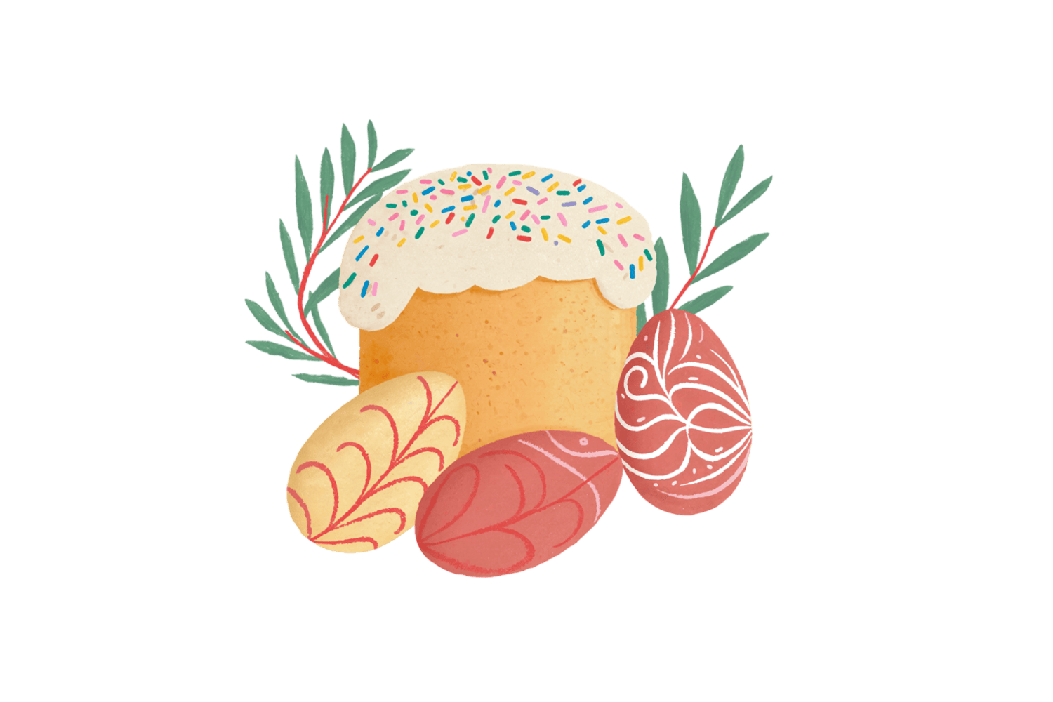 пасхальный кулич с яйцами минимализм стикер easter cake png