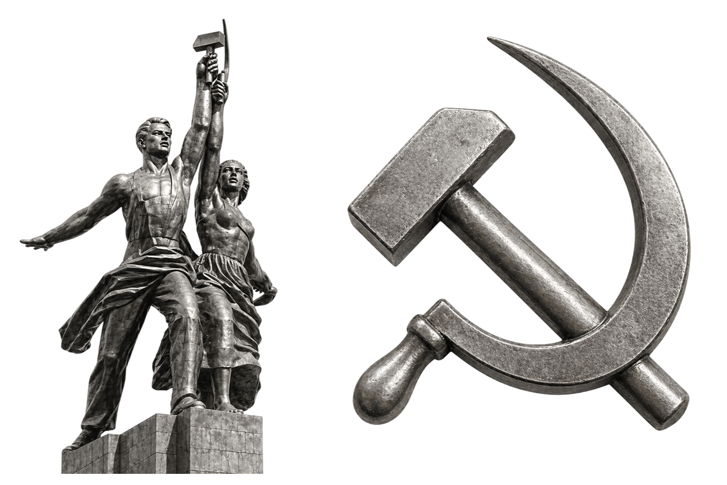 Монумент «Рабочий и колхозница» и символ серпа и молота — советские элементы к 1 мая