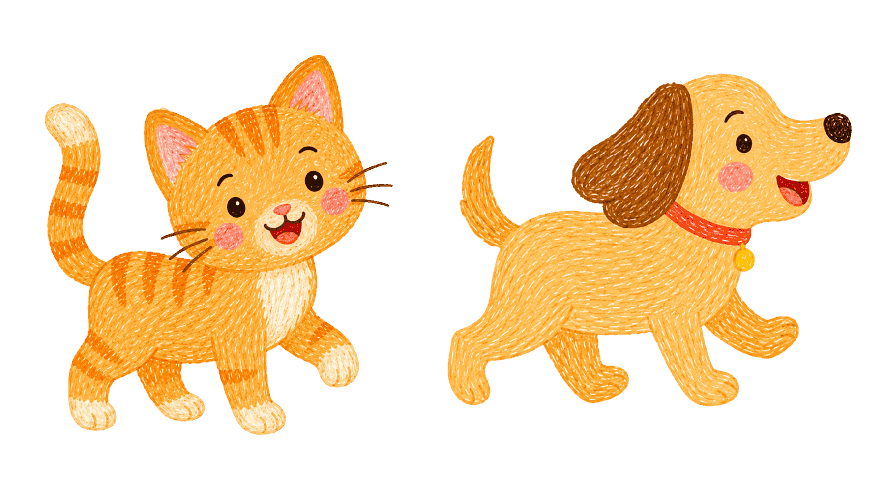 PNG-элемент - рисованные котенок и щенок