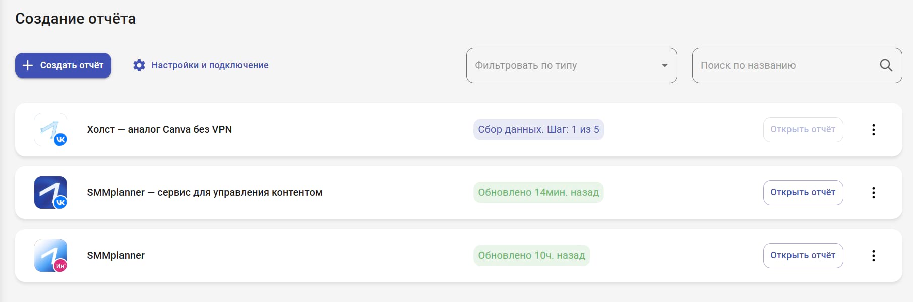 Создание отчета в SMMplanner