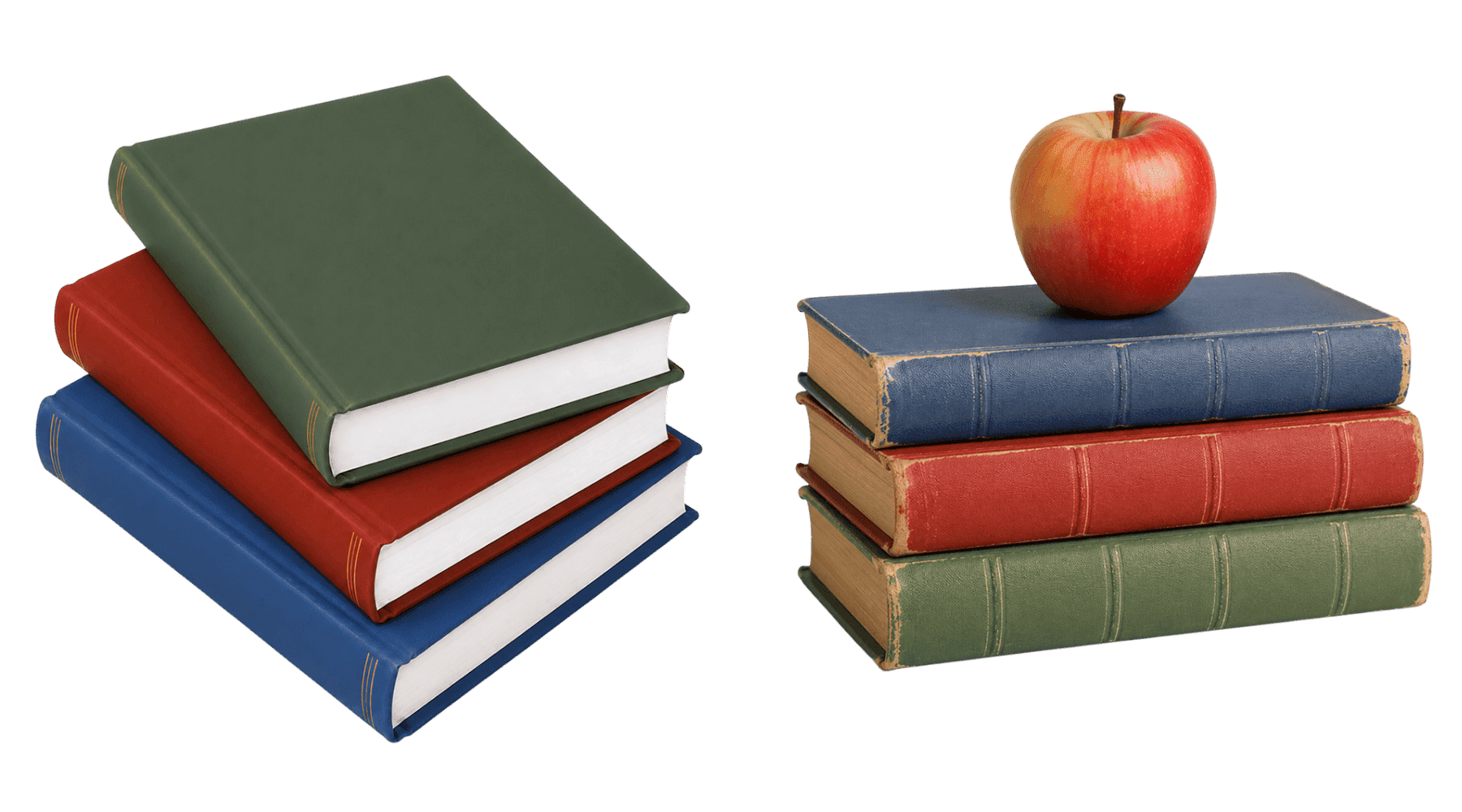 PNG-элемент - стопки книг и яблоко