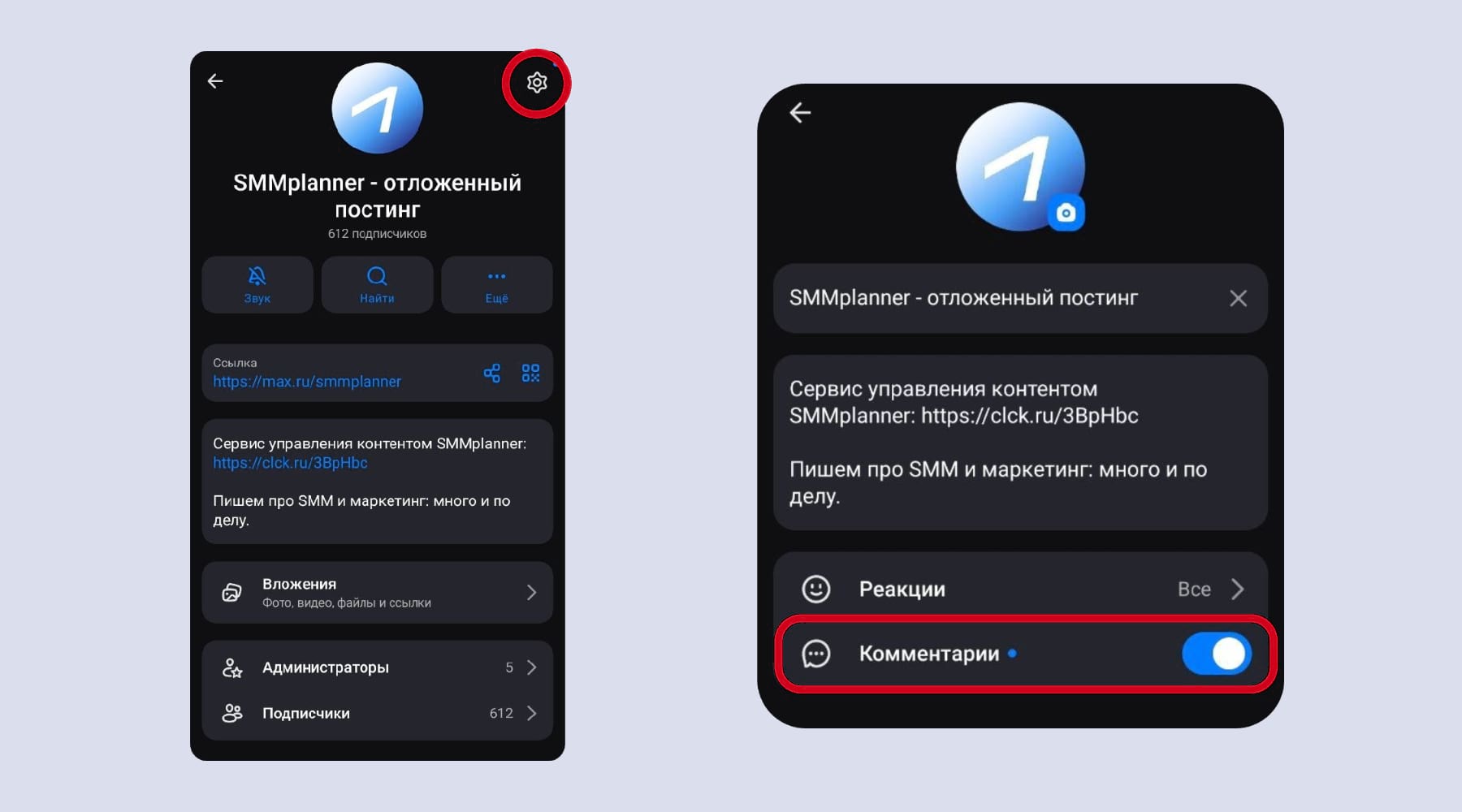 Где включить комментарии в MAX