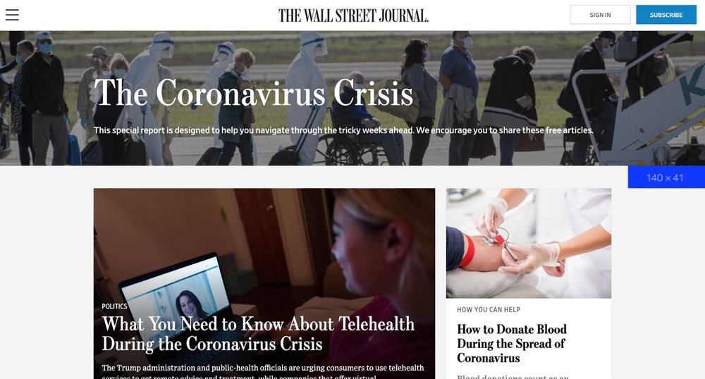 Раздел с бесплатным контентом о коронавирусе The Wall Street Journal