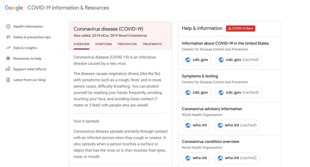 Сайт Google о коронавирусе