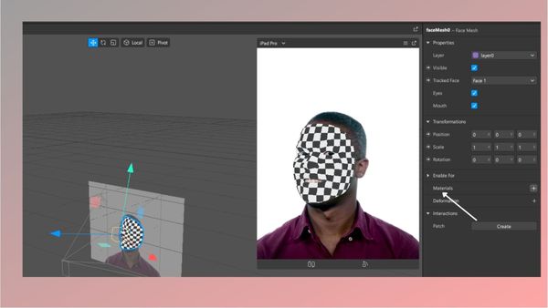 Материал создает графическую область, куда нам останется только накинуть изображение. После этого «шахматная доска» на лице станет однотонной
