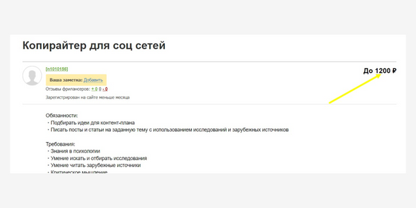 Например, оценку услуг SMM-специалиста в 1 200 ₽