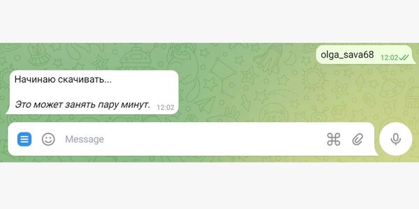 Бот сообщит о том, что скачивание началось